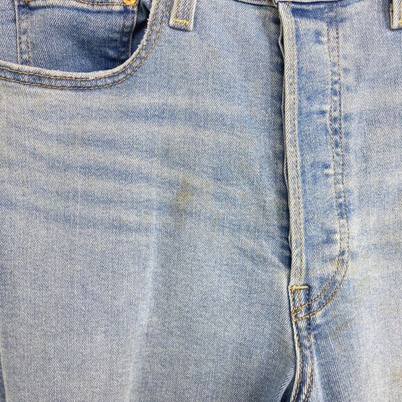 Levi Ribcage Straight Ankle Women Jeans Size 30 Button Front Med Wash Distressed - Picture 6 of 16